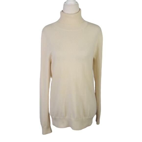 Jennie Lui Cream 100% Cashmere Knit Turtleneck Sweater M - Picture 1 of 5
